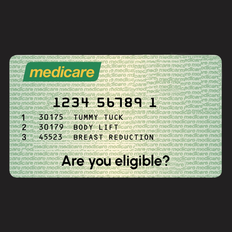 Medicare item numbers 30175 30179 and 45523 for tummy tuck body lift and breast reduction in Australia